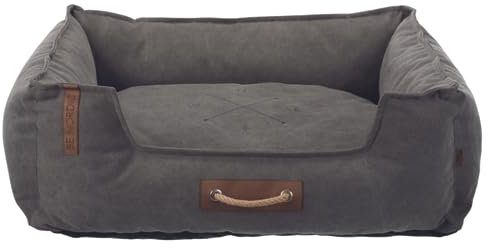 TRIXIE Hundebett BE Nordic Föhr 60x50 cm in dunkelgrau – eckiger Hundekorb für kleine & große Hunde - gemütliches Hundekörbchen mit praktischem Tragegriff - weich & waschbar - 37447