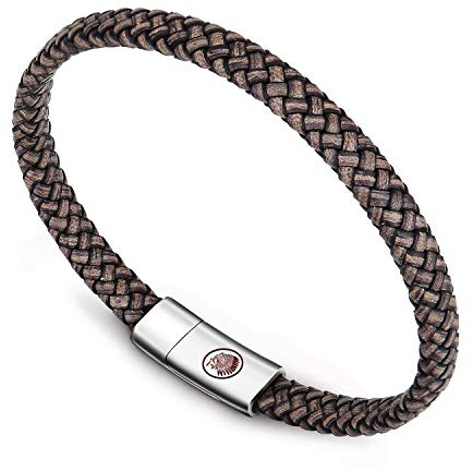 Casisto.J Lederarmband Herren Armband Herren Männer Leder Edelstahl Gravur Schwarz Braun Geflochten mit Magnet Verschluss