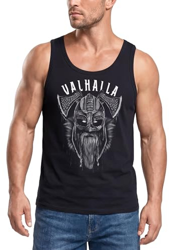 Neverless® Herren Tank-Top Aufdruck Valhalla Wikinger Helm Viking Odin Krieger Muskelshirt Muscle Shirt