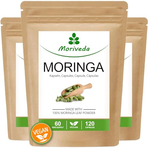 MoriVeda® - Moringa Capsule 600mg o Moringa Energy Tabs 950mg - Oleifera, vegan (3x120 capsule)