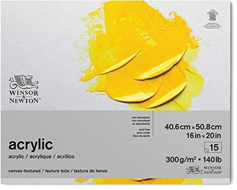 Winsor & Newton 6534004 Acrylpapier im Block - 15 Blatt mit Leinwandstruktur 40,6 x 50,8cm , 300g/m², Säurefrei, ohne optische Aufheller, Alterungsbeständig für Acrylfarbe und Medien, Weiß