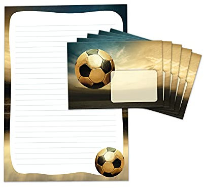 JuNa-Experten Briefpapier-Set für Kinder Fußball – A4 Block mit 25 Blättern und 15 Umschlägen für Jungen