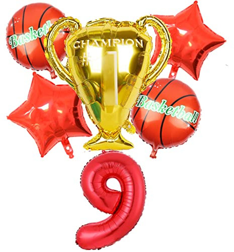 Conruich Basketball Luftballon Set, Geburtstagsdeko Jungen 9 Jahr, Rot Riesen Folienballon Zahlen 9, Basketball Thema 9 Jahr Party Deko Luftballons, 9. Geburtstag Party Dekoration für Kinder Jungen