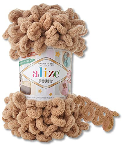 Alize 100 g Puffy Wolle in 62 Auswahl Schlaufenwolle Stricken und Häkeln ohne Hilfsmittel (262 | Beige)