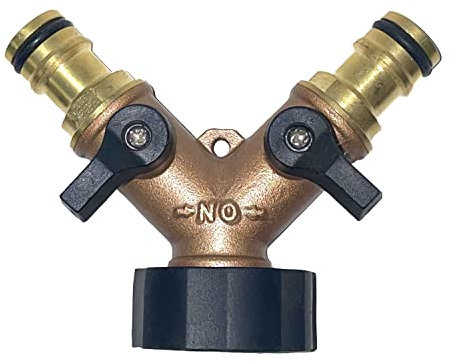 KANANA 2-Wege Y-Verteiler 3/4 Zoll mit Absperrhähnen, Ventil für Gartenschlauch aus Messing. GA434
