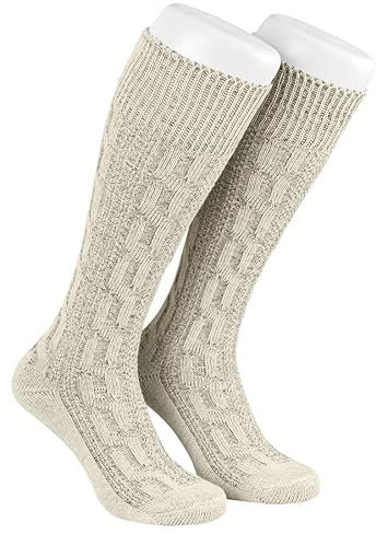 TR Martha Lange Herren Trachtensocken, Kniebund Socken, Strümpfe für Ihre Lederhose, 1 Paar, Zopf Socken meliert, Gr. 40-47 (44)