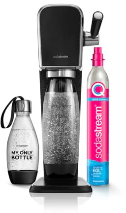 SodaStream ART Machine à Eau Pétillante et Soda | Pack 1 Bouteille 1L + 1 Bouteille 0,5L Compatibles Lave-Vaisselle + 1 Recharge de Gaz 60L à Clipser | Noire [Amazon Exclusive]