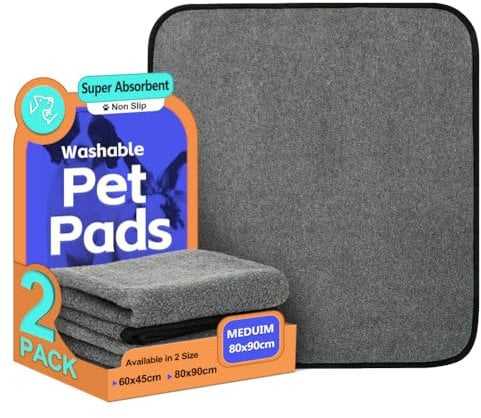 ULIGOTA Washable Dog Pee Pad 2 Pack (80x90cm) Waterproof Reusable Puppy Training Pads Non-Slip Pet Whelping Pads