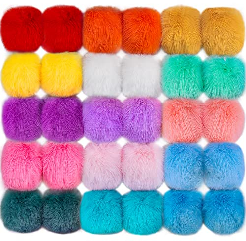 BQTQ 30 Stück Bommel für Mützen Kunstfell Pompon Fellbommel Pompon Fellpompon Kaninchenfell Bommel für Mützen Tasche Dekoration, 15 Farben