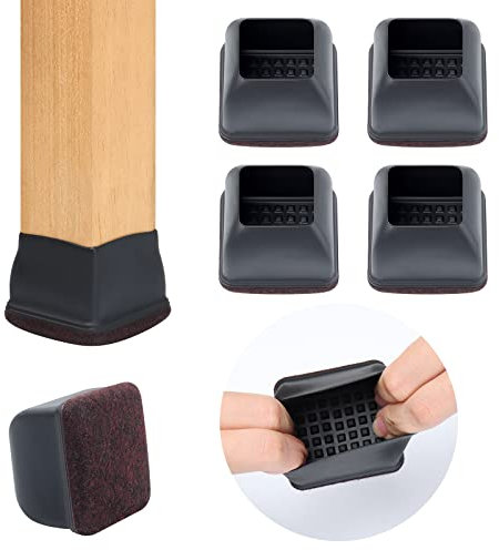 Ezprotekt 24 Pcs Square Chair Leg Floor Protectors for Hardwood Floors, Silicone Felt Furniture Pads, Table Chair Leg Cups Covers, Bar Stools Leg Protectors Caps (XL Fit: 1.5 - 2, Black)
