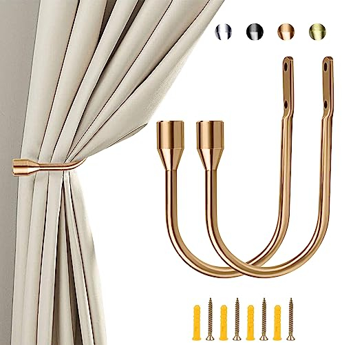 ALEENFOON Vorhang Raffhalter Haken Holdbacks Tiebacks Hook Metall Gardinenhalter Raffhalter U Haken für Fenster Zugband Haken Pack von 2, Gold