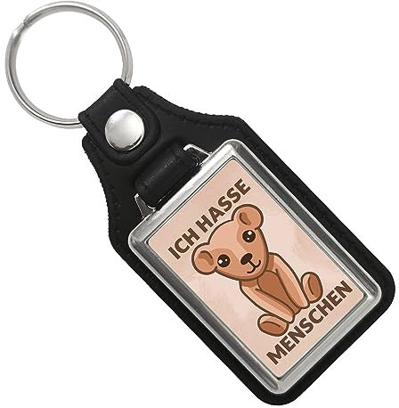 speecheese Ich hasse Menschen Teddybär Schlüsselanhänger mit Kunstleder-Anhänger Süßer Bär mit widersprüchlichem Spruch für Misanthropen Menschenhasser lustiger Anhänger für den