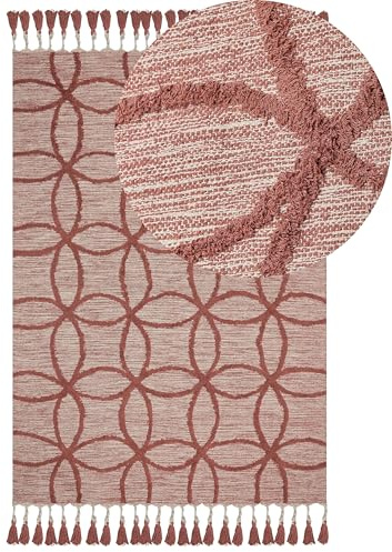 Beliani Teppich Baumwolle rot geometrisches Muster mit Fransen 160 x 230 cm Kirsehir