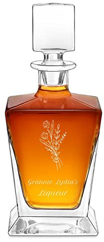 Maverton Whiskey Decanter for Women, Elegant Item for Mum, Flower | Personalised Liquor Dispenser for her, Whisky Carafe for Birthday, Engraved Glassware for Christmas, for Anniversary