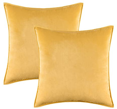 MIULEE 2er Set Samt Kissenbezug Flansch Kissenhülle Dekorative Sofakissen Dekokissen Umwickelte Kante Kissenbezüge Zierkissenbezug für Sofa Wohnzimmer Schlafzimmer 45x45 cm Senfgelb