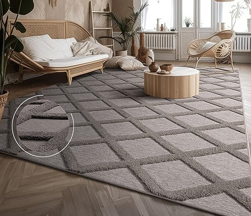 Paco Home Teppich Wohnzimmer Schlafzimmer Kurzflor Modernes Skandinavisches Muster Rauten Motiv Flauschig 3D Grau Anthrazit, Grösse:160x220 cm, Farbe:Anthrazit