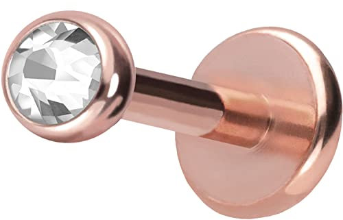 PIERCINGLINE Titan Labret mit Push Fit KRISTALL Piercing Ohr Conch Tragus Lippe Nase Medusa Rosegoldfarben 1x9x2,5 mm