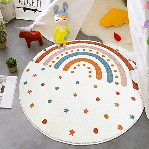 USTIDE Runder Regenbogen-Teppich, 122 cm, weich, maschinenwaschbar und faltbar, für Wohnzimmer und Kinderzimmer