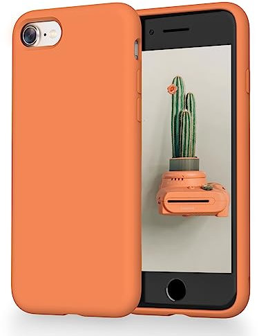 OitiYaa Liquid Silicone Case Compatible with iPhone SE 3/2 (2022/2020), iPhone 8/7 Case, 4.7 Inch, Soft Ultra Slim Protective Shockproof Phone Case with Anti-Scratch Microfiber Lining,Papaya Yellow