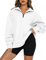 onlypuff Übergroßes Sweatshirt mit halbem Reißverschluss für Damen, Pullover, Fleece-gefüttert, Hoodies, Quater, Reißverschluss, trendig, Herbstmode, Teenager, Mädchen, B-weiß, XL