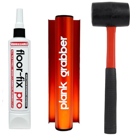 Floor-Fix Pro - Plank Grabber - Bodeninstallationswerkzeug für Laminatböden - Schwimmende Böden Fixierung - Robuste Schlagpunkte - Ersatz-Saugpad inklusive (Hammer + Klebstoff-Set)