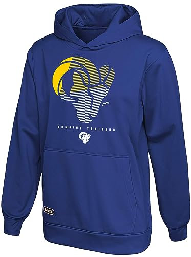 NFL Offiziell lizenzierter Kapuzenpullover für Kinder, Jugend 8–20, Faded Primary Logo, Watson Team Color Performance Pullover, Los Angeles Rams Blue, 10-12