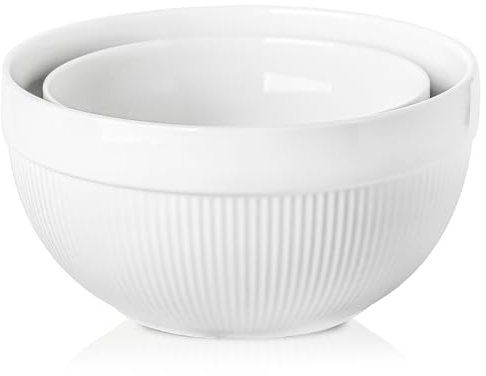 TEAKISS Ceramic Large Mixing Bowls - Set of 2 Nesting Bowls for Cooking, Serving, Popcorn, Salad