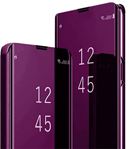 S24 Hülle Handyhülle für Samsung Galaxy S24 Hülle Klappbar Flip Spiegel Original Clear View Leder Galaxy S24 Case Stoßfest Lederhülle Standfunktion Schutzhülle für Samsung S24 Tasche (Fuchsie)