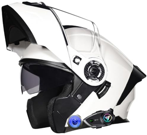 Casque Moto Bluetooth, Casque Intégral Moto avec Double Visière, Casque Anti-Bruit Intégré Casque Modulaire Hommes Femmes avec Réponse Automatique, Homologué ECE