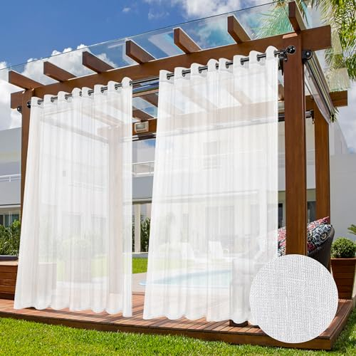 HolidayIdeas Durchsichtige Vorhänge für den Außenbereich, wasserdicht, Leinen, halbtransparent, breite Ösen, für drinnen und draußen, Voile-Vorhänge für Wohnzimmer, Schlafzimmer, Veranda, Pergola,