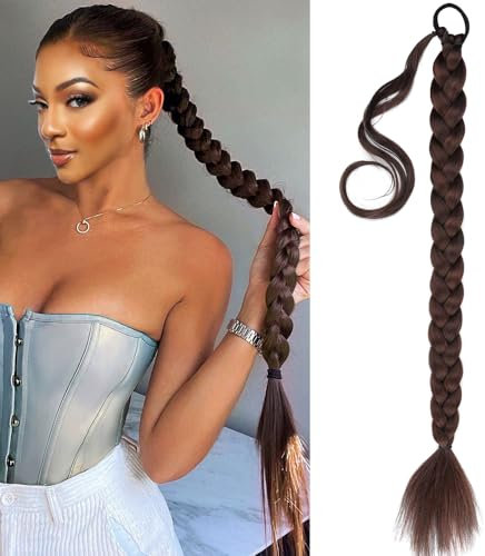 Gledola Lange Geflochtene Pferdeschwanz Verlängerung 30 Zoll Pre Stretched Flechten Haar Extensions DIY Geflochtene Pferdeschwanz Synthetische Haar Stück (Kastanienbraun, 30 Zoll)