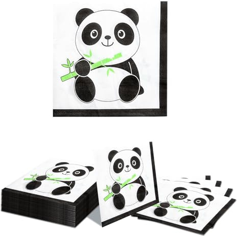 Kotkiddy 20 Stück Mehrfarbige Panda Servietten 33x33cm Kindergeburtstag Deko