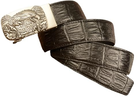 AKAFKKPYXSD Krokodilleder Schieberatschen Gürtel Einstellbare Automatikschnalle Adler Geschnitzt Western Mode Handgefertigter Gürtel Für Jeans(125cm/waist:43, Black)