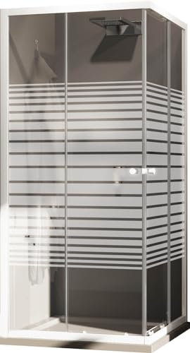 Box Doccia Angolare 2 Ante Scorrevoli in Cristallo Serigrafato 4mm H185 Tonder Bianco 70x100 cm
