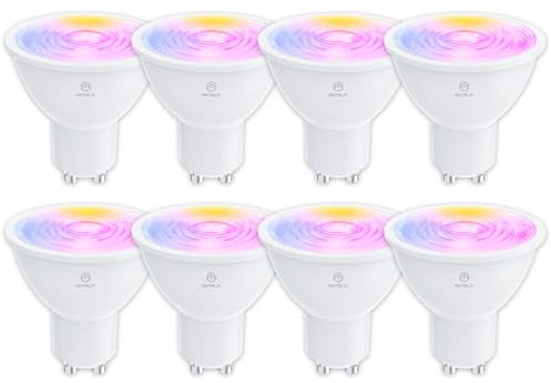 ANTELA Alexa Glühbirne Gu10 4,5W 350LM Smart WLAN LED RGB Dimmbare Birne Lampe, Warmweiß/Kaltweiß Licht (2700K-6500K), APP Steuern Kompatibel mit Google Home, 40° Abstrahlwinkel, 8 Stück
