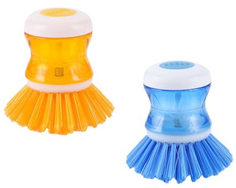2Pcs Brosse À Vaisselle avec Distributeur de Liquide Brosse Vaisselle avec Reservoir de Savon Brosses de Cuisine pour Nettoyage de Casserole