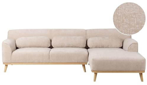 Beliani 3-Sitzer Ecksofa L-Form Chenille beige Chaiselongue Links mehrere Kissen Simos