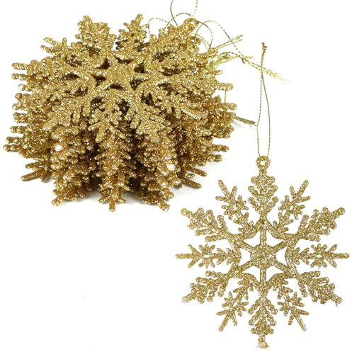DERAYEE Décoration de Noël Flocon de Neige à Suspendre en Or,Lot de 12 Pièces,Ensemble de Décoration Flocons de Neige Noël Or pour Arbre