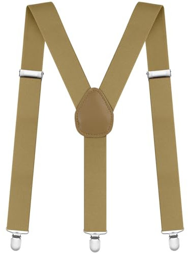 Aomig Hosenträger für Herren Hosenträger Herren Stark Breit 3,5 Cm mit Sehr Starken 4 Metall Clips Länge Einstellbar Elastisch Einheitsgröße Hosenträger Männer und Damen Breit Lang X Style (Kamel)