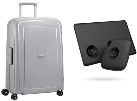 Samsonite S'Cure - Spinner M Suitcase, 69 cm, 79 L, with 4 Wheels, Silver (Silver) & Tile Bluetooth Item Finder Set