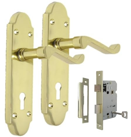 Epsom Door Handle - Brass Internal Door Handles - Door Handles Internal Sets Including 3 Lever Sash Lock, Brass Door Handle Set for Internal Doors, Door Handle in Electro Brass, 170mm x 42mm