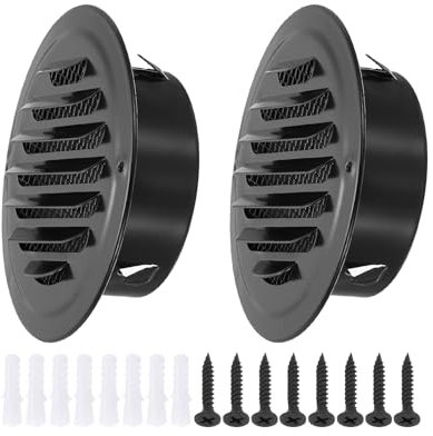 PATIKIL 4 Round Air Vent Cover, 2pcs Stainless Steel Louvered Wall Inlet Outlet Grill Screen Mesh Ducting Soffit Vent with Screws for Ventilation, Black