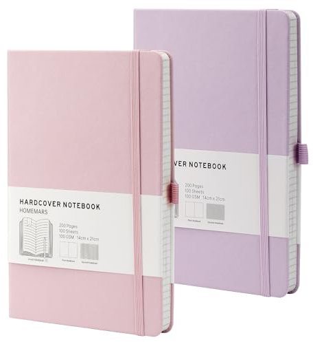 Taccuino, Quaderni a Righe, Taccuino a5, Notebook, HOMEMARS Quaderno A5 Righe, Viola Rosa, 200 Pagine, 100 g/m², Copertina Rigida Viola Rosa, 2 pz, Diario Personale,taccuino classico,diario di viaggio