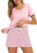 Bresdk Pyjama Femme Short Coton Ete Ensembles Vêtements de Nuit Rayures Manches Courtes Rose L
