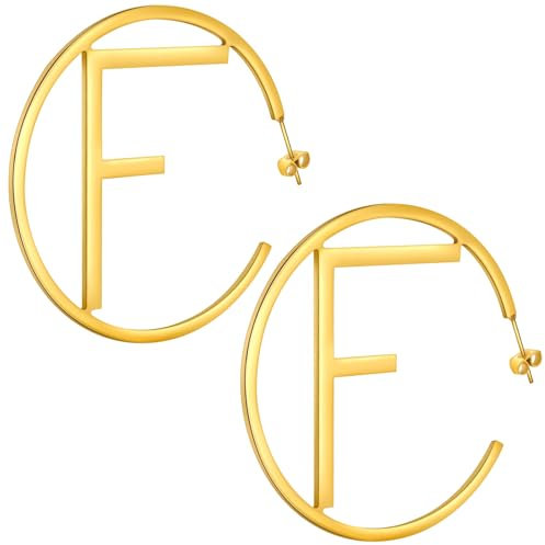 52MM Groß Creolen Gold,316L Edelstah Goldene CC Ohrringe für Frauen,Buchstabe F Ohringe Damen,Wasserfest Hypoallergen Hoop Earringe for Women,Dupes,Ideal Geschenk für Frauen,Mode Schmuck