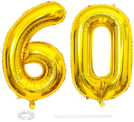 ParPix Luftballon 60 Geburtstag Deko, 32 60 Luftballon Zahl, Deko 60 Geburtstag Frau Mann,Gold 60 Ballon, Geburtstagsdeko 60 Jahre, Luftballons 60. Geburtstag,60 Geburtstag Männer Frauen Folienballon