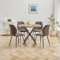 DEYARNA HOME Essgruppe Set Tisch und Stühle, 100cm Runder Esstisch und 4 Leinen-Esszimmerstühle, 4 Stühle & Tisch für Küche, Esszimmer und Wohnzimmer (Schwarz-LX, 100*100*76.5cm (Dunkle Holzfarbe))