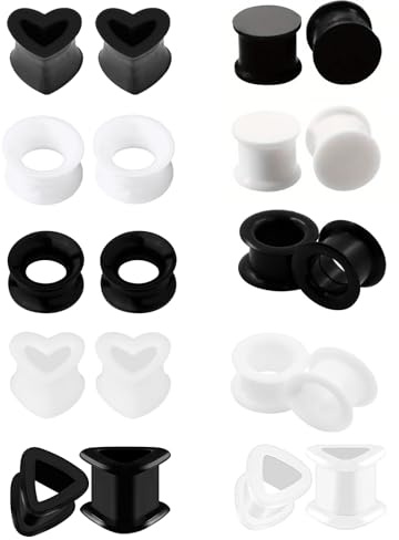 Hernin 10 Paare Silikon Flesh Tunnel Soft Silikon Ohr Tunnel Plug Weichsilikon Flexibler Tunnels Double Flared Tunnels Set 6/8/10/12/14/16mm