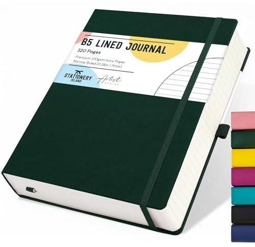 STATIONERY ISLAND Quaderno B5 Righe, 320 Pagine di Taccuino a Righe, Copertina Rigida Quaderno da 100 g/m² per Scrivere, Lavorare, Studiare, Diario,Verde scuro