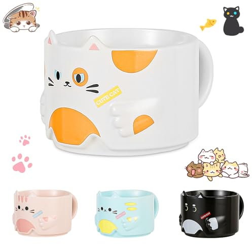 Tazza per gatti, divertente tazza da caffè da 300 ml, in ceramica, divertente regalo per gatti, tazze impilabili, per latte, caffè, succo di frutta (bianco)